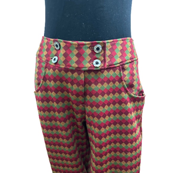 Vtg 60s 70s Multicolor Geometric Print Hip Hugger Pants M - Picture 4 of 10